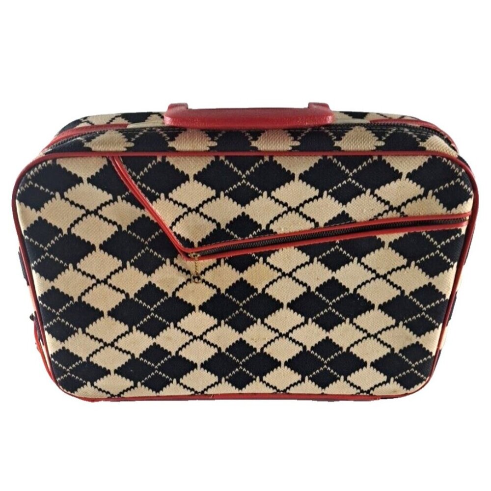 VTG Small Suitcase Carrying Case Trunk Mid Century Argyle Youth Park AMC Japan